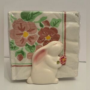 Vintage Ceramic Bunny Rabbit Napkin Holder Floral Napkins Easter Decor